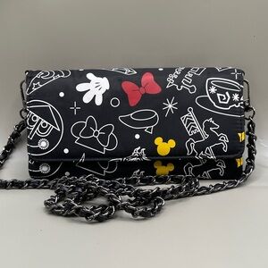 Disney Park Minnie and Mickey Mouse Black and Yellow Crossbody Bag with Chain